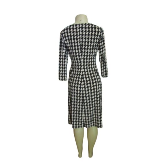 NWT, Evan-Picone Houndstooth Black & Ivory Ruche Faux Wrap Dress Size 8 - Picture 4 of 6